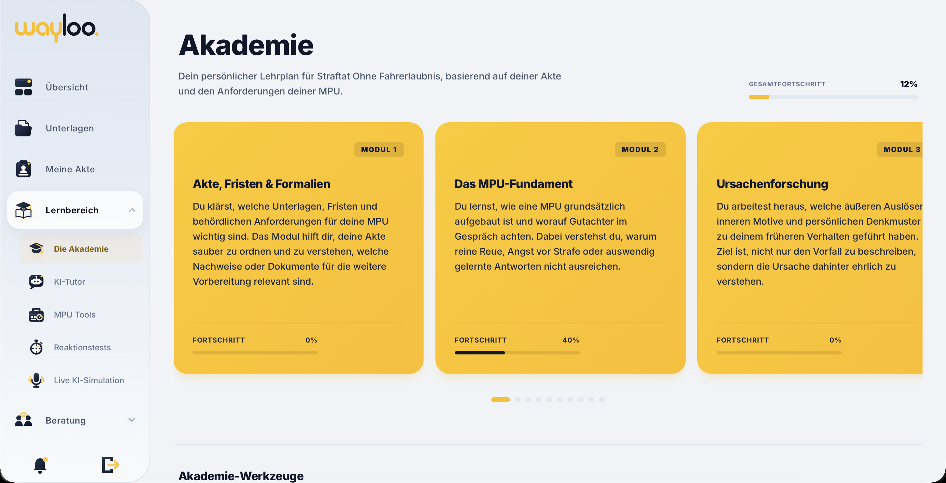 Wayloo Akademie mit persönlichem Lehrplan und Lernmodulen
