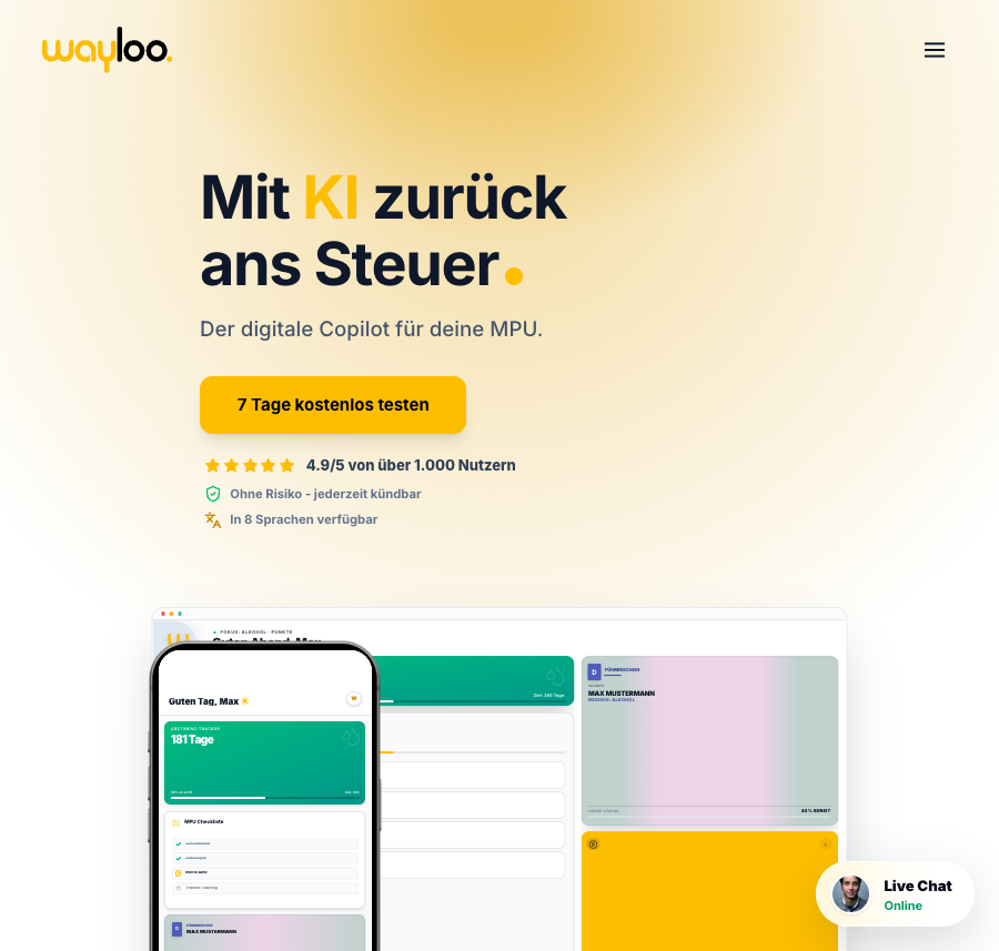 Wayloo Website in Tablet-Ansicht