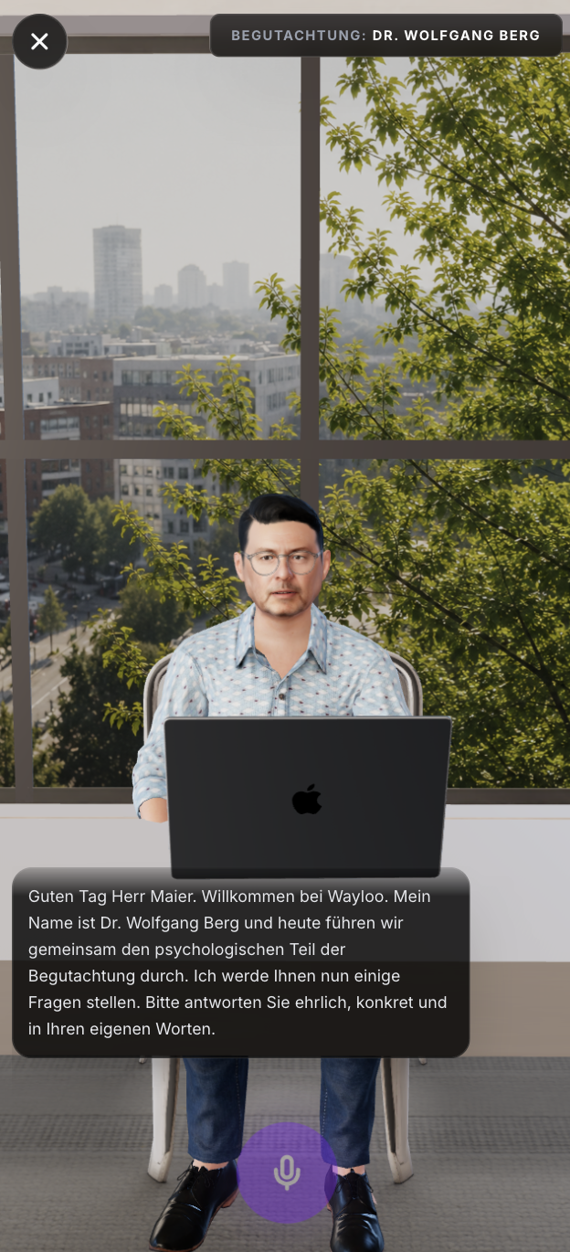 Mobile Wayloo Live-KI-Simulation mit virtuellem MPU-Gutachter