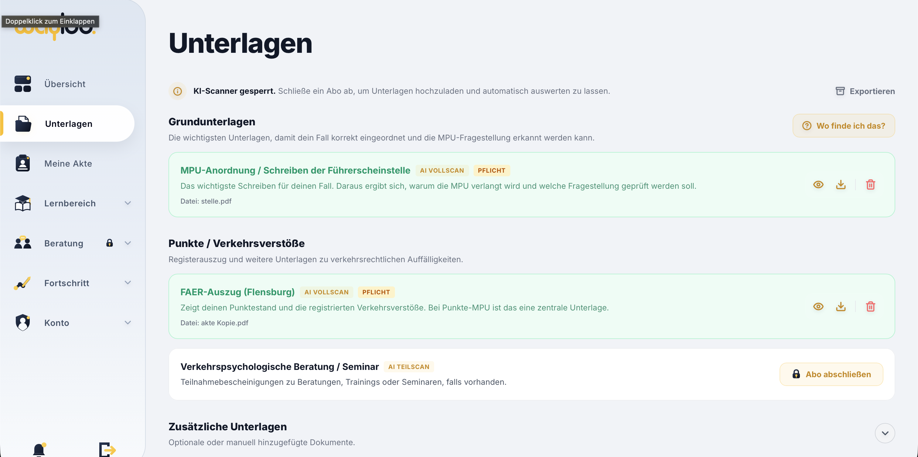 Wayloo Unterlagen mit automatischer KI-Dokumentenerkennung