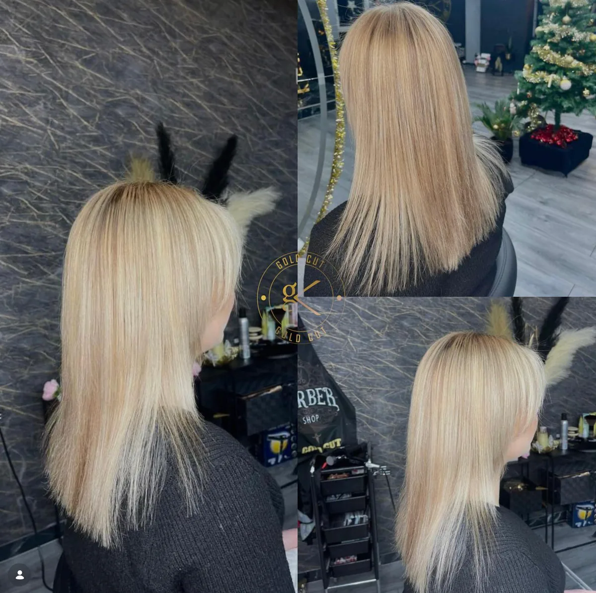 Blonder Frauenhaarschnitt als Collage bei Gold Cut